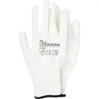 Benson Werkhandschoenen PU palm wit maat 9 met 13-gauge polyester voering en coating op handpalm