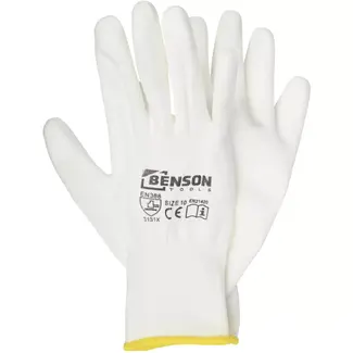Benson Werkhandschoenen PU palm wit maat 10 met 13-gauge polyester drager en PU-coating op handpalm