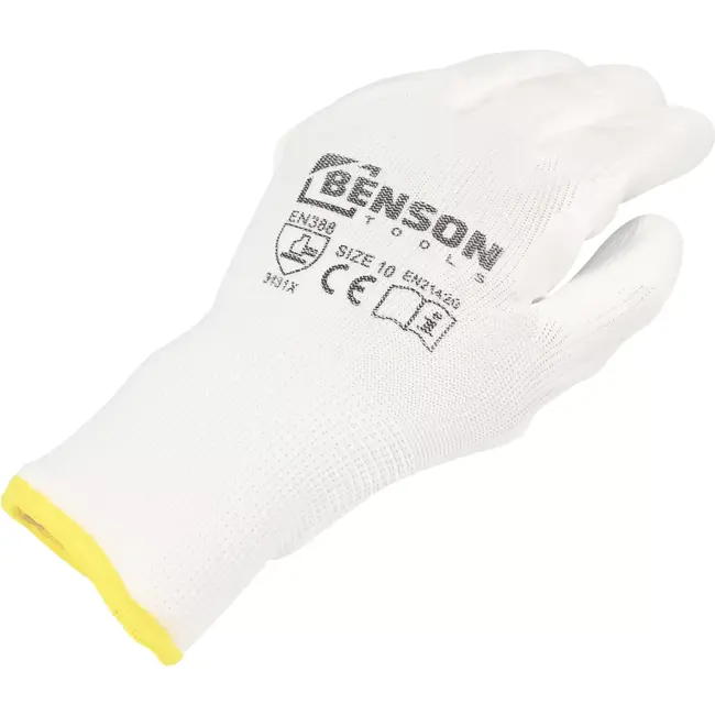 Benson Werkhandschoenen PU palm wit maat 10 met 13-gauge polyester drager en PU-coating op handpalm