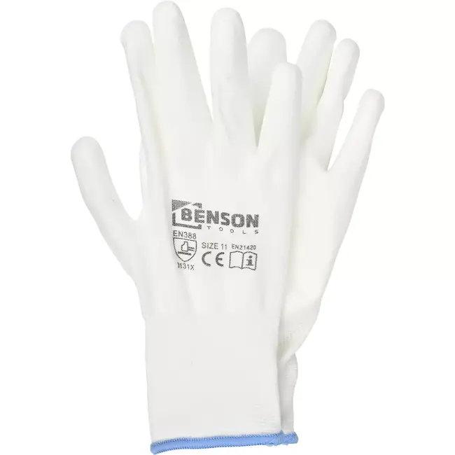 Benson Werkhandschoenen PU palm wit maat 11 met 13-gauge polyester drager en PU-coating op handpalm