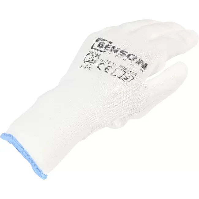 Benson Werkhandschoenen PU palm wit maat 11 met 13-gauge polyester drager en PU-coating op handpalm