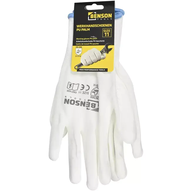 Benson Werkhandschoenen PU palm wit maat 11 met 13-gauge polyester drager en PU-coating op handpalm