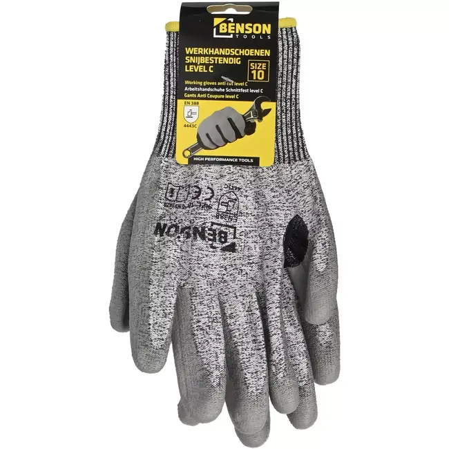 Benson Snijbestendige werkhandschoenen level C maat 10 met 13-gauge HPPE en PU-gecoate handpalm