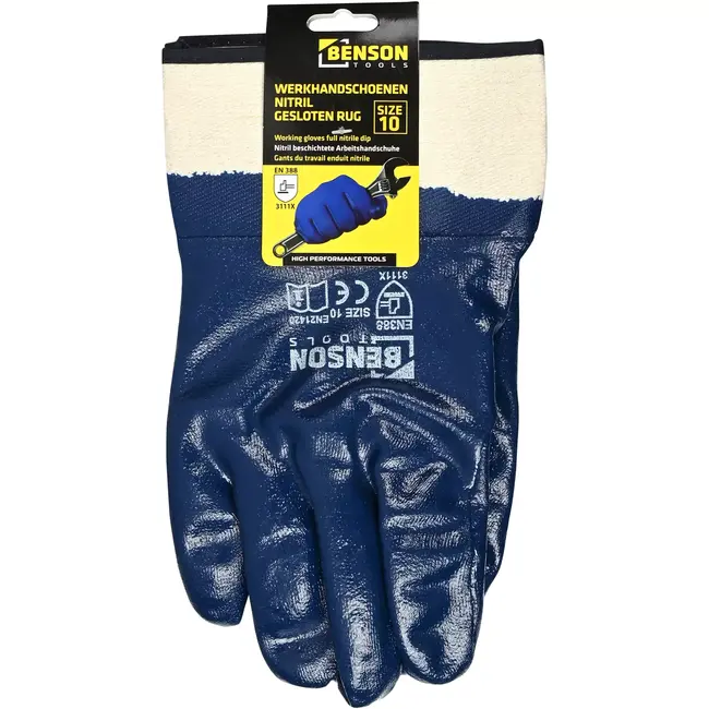 Benson Werkhandschoenen nitril gesloten rug maat 10 - EN 388 - EN21420