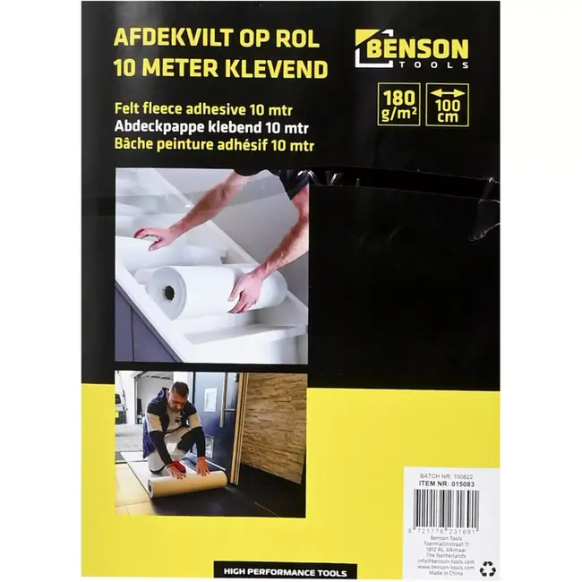 Benson Zelfklevend afdekvilt 1 x 10 m met 180 g/m² viltvlies voor verf