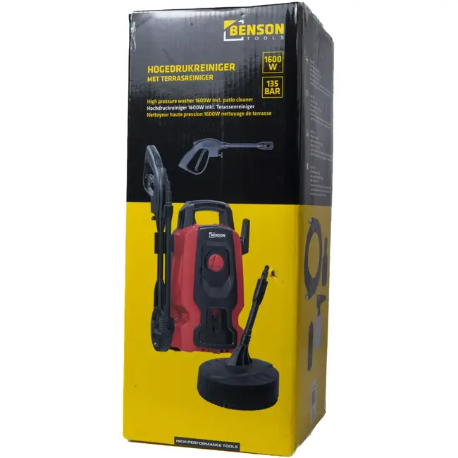 Benson Hogedrukreiniger 1600 W maximaal 135 bar met terrasreiniger en zeepdispenser van 250 ml