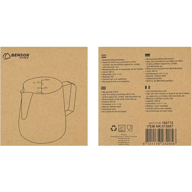 Benson Melkkan RVS 600 ml - Ø 9 x 11 cm - 9 x 11 cm