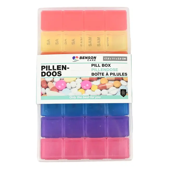 Benson Pillendoos 7 dagen 4 vakken uitneembaar - 17,6 x 11 x 2,6 cm - kunststof