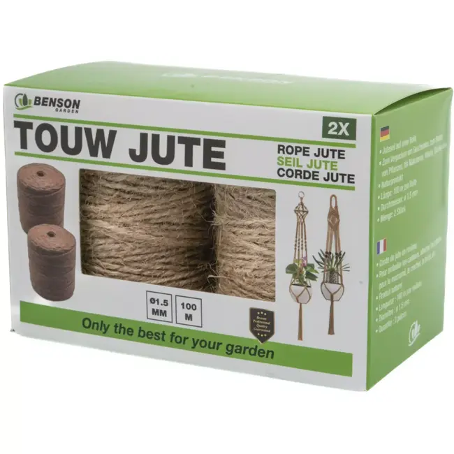 Benson Jutetouw 1,5 mm 2 rollen van 100 m voor tuin en hobbywerk