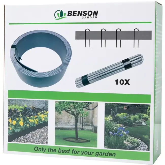 Benson Borderrand op rol 5 m x 7 cm grijs met 10 grondpennen voor tuin