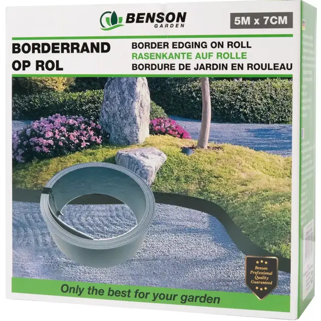 Benson Borderrand op rol 5 m x 7 cm grijs met 10 grondpennen voor tuin