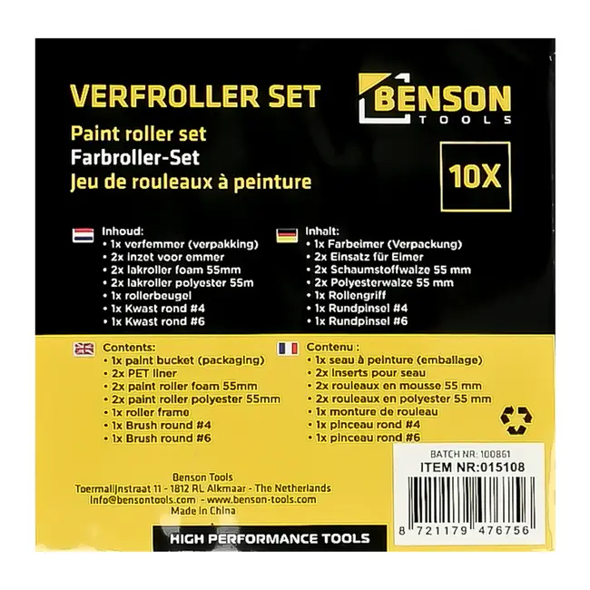 Benson Verfset 10-delig met verfemmer en 4 lakrollers van 55 mm