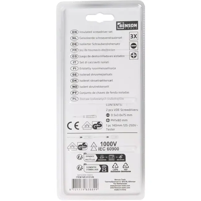 Benson VDE schroevendraaierset 3-delig met spanningstester 125-250 V