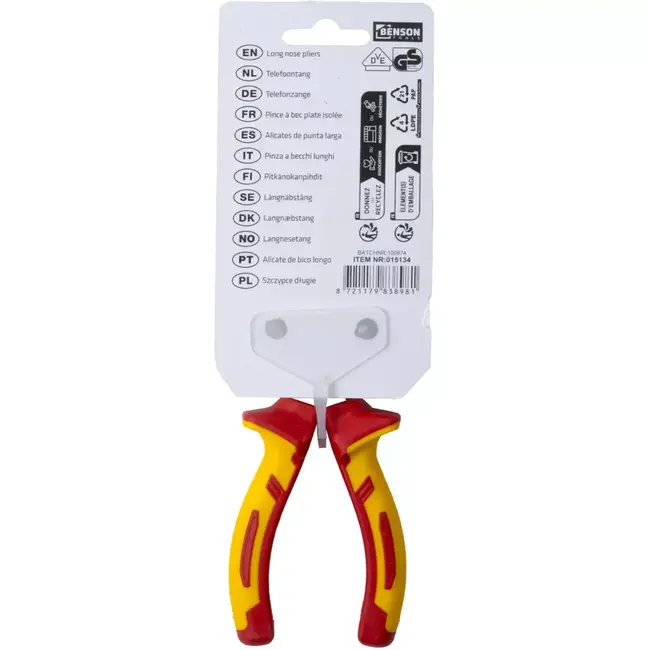 Benson VDE telefoontang 150 mm met slanke lange bek en isolatie