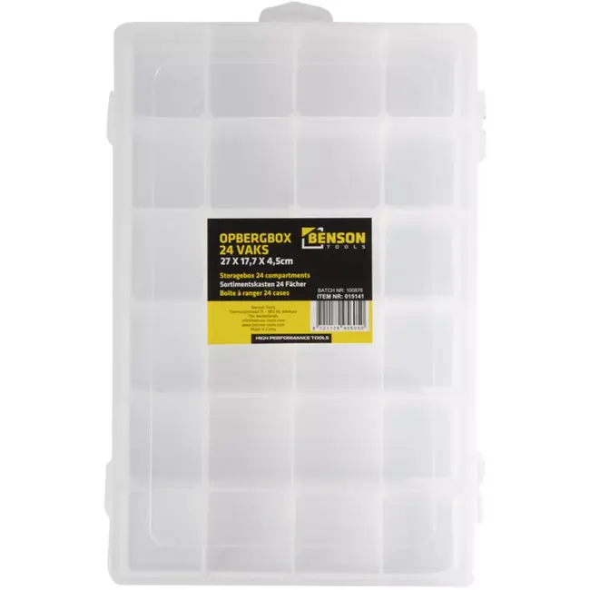 Benson Opbergbox met 24 vakken - 27 x 17,7 x 4,5 cm - kunststof met transparante deksel