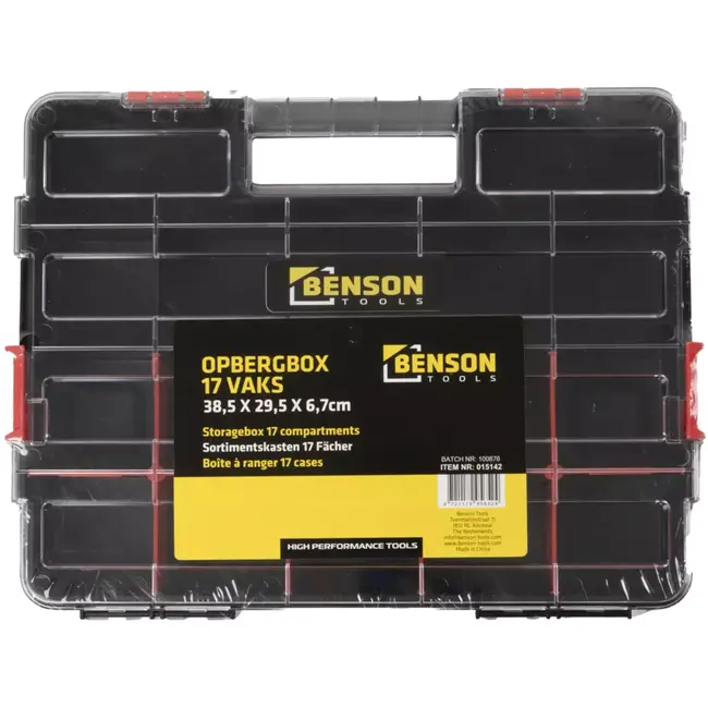 Benson Opbergbox met 17 vakken - 38,5 x 6,7 x 29,5 cm - kunststof met transparante deksel