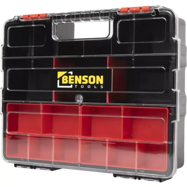 Benson Opbergbox met 21 vakken - 29 x 6 x 23 cm - kunststof met transparante deksel voor klussen