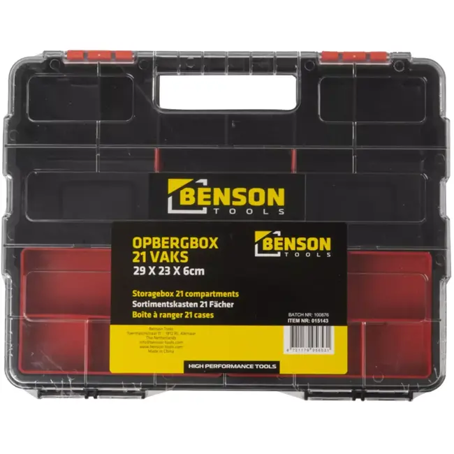 Benson Opbergbox met 21 vakken - 29 x 6 x 23 cm - kunststof met transparante deksel voor klussen