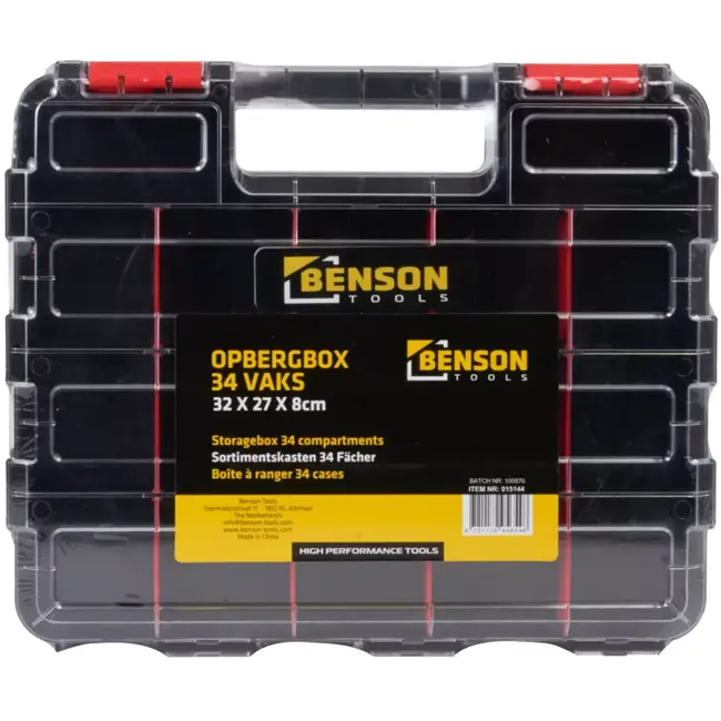 Benson Opbergbox met 34 vakken - 32 x 27 x 8 cm - stevige kunststof box met transparante deksel