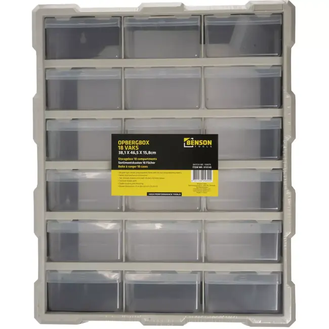 Benson Opbergbox met 18 vakken - 38,1 x 46,5 x 15,8 cm - kunststof met transparante vakverdeling