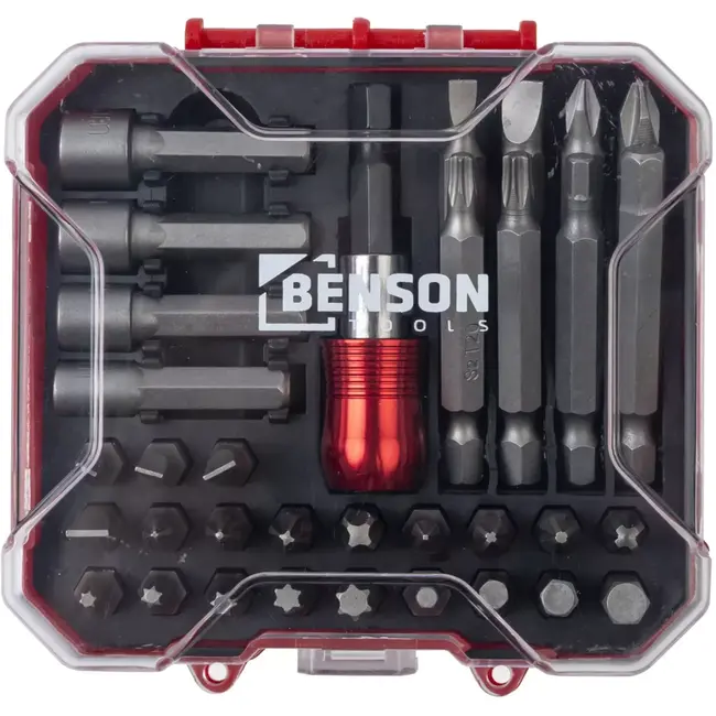 Benson Bitset 34-delig S2-staal - sterke slijtvaste bits in compacte opbergcase voor montage