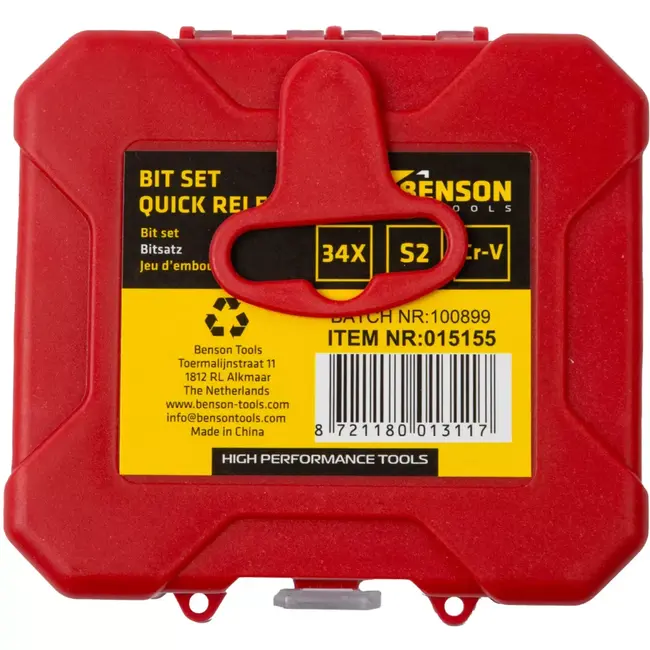 Benson Bitset 34-delig S2-staal - sterke slijtvaste bits in compacte opbergcase voor montage