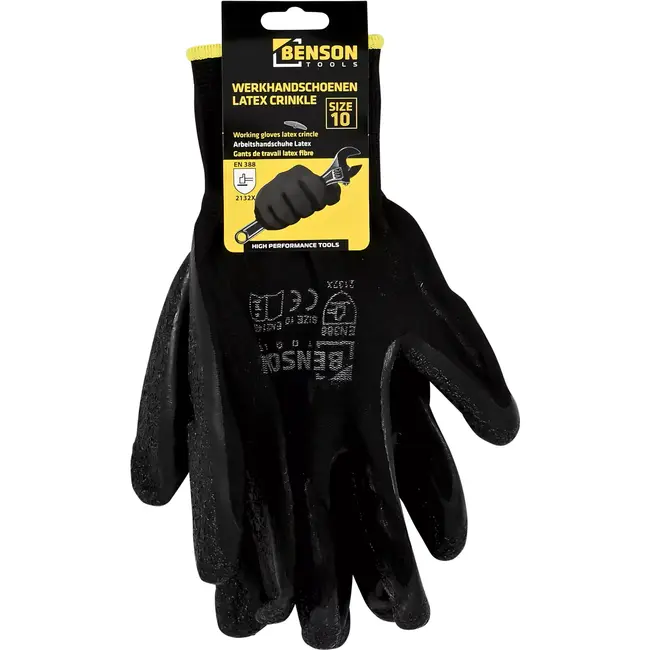 Benson Werkhandschoenen latex crinkle zwart maat 10 - EN 388 - EN21420