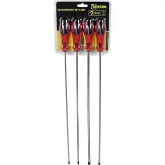 Benson Schroevendraaier set 4-delig lang - staal - met handvat - chroom - 4-delig - met duidelijke specificaties
