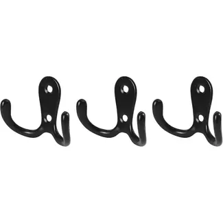 Benson Kapstokhaak dubbel metaal zwart 3-delig - 2,7 cm - zwart - 3-delig - voor bouw en montage - voor montage en reparatie