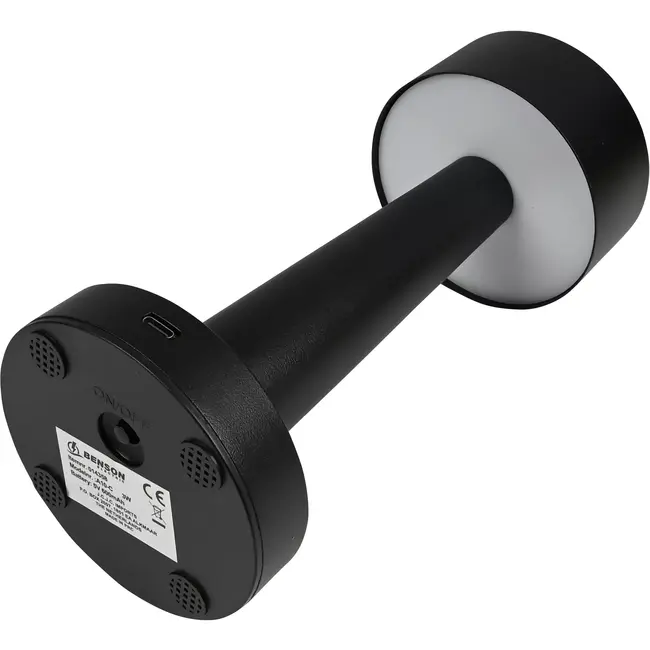 Benson LED Tafellamp dimbaar oplaadbaar touch zwart - 3 W - metaal + ABS + PS - 3,7 V - 7 V - 9 x 21,1 cm - USB - USB-C