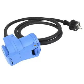 Benson Haakse contrastekker + stopcontact verloop 1,5 mtr - 2P+E - haakse connector - 250 v - voor camping en buitenkoken