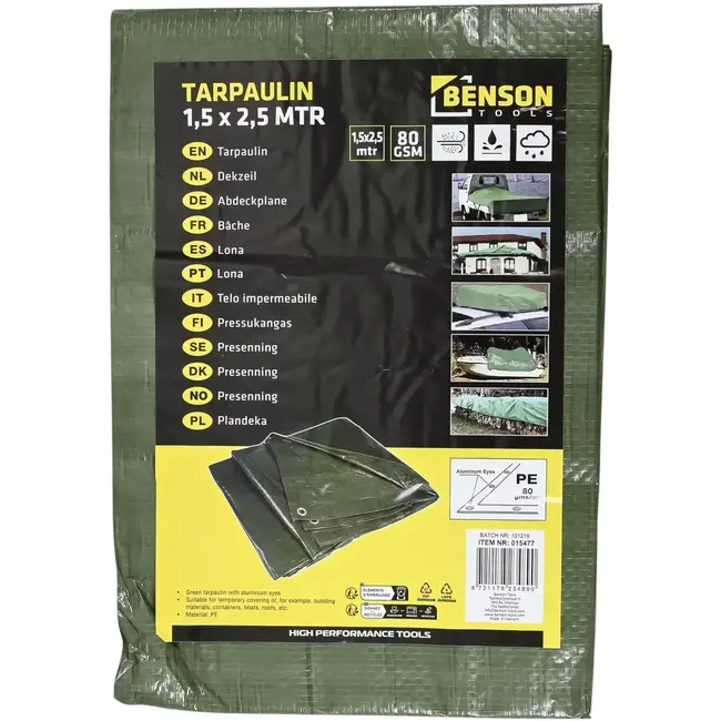 Benson Dekzeil 1,5x 2,5 mtr groen - maat 1,5x 2,5 m - PE