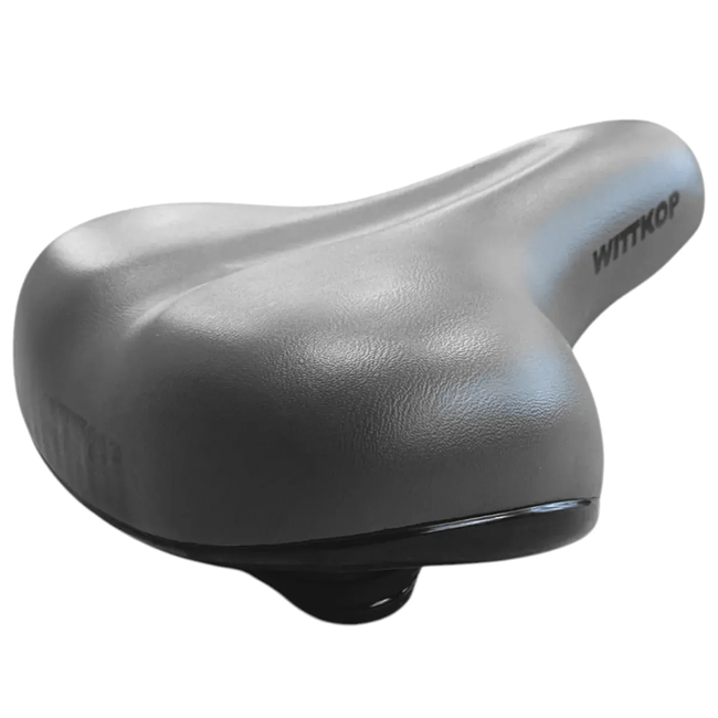 Wittkop Breed fietszadel grijs comfortabel model voor stadsfiets en recreatief gebruik