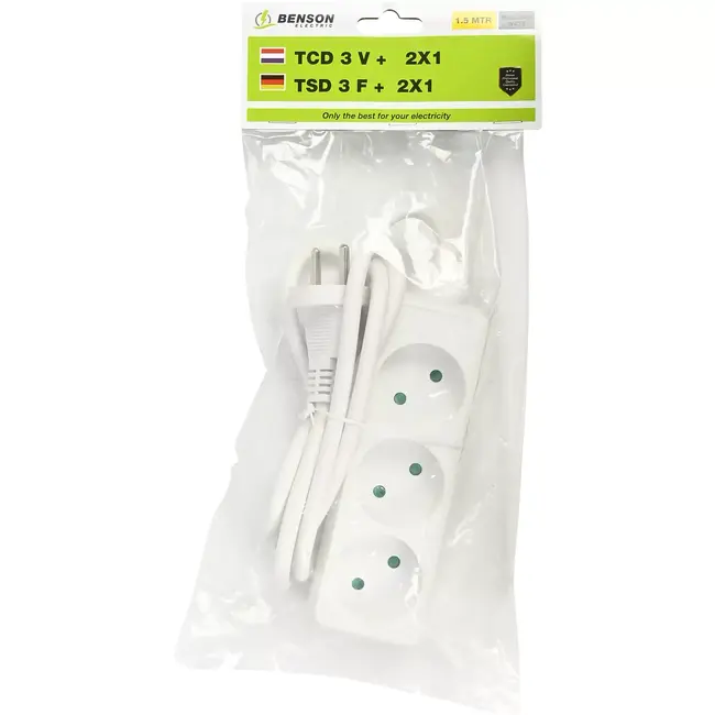 Benson Stekkerdoos 3-voudig 2 x 1,5 mm + 1,5 mtr - 16A - 250 V - 3500 W