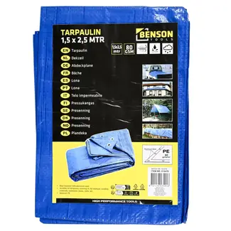 Benson Dekzeil 1,5x 2,5 mtr blauw - PE - 2,5 m - blauw - met duidelijke specificaties - geschikt voor meerdere toepassingen