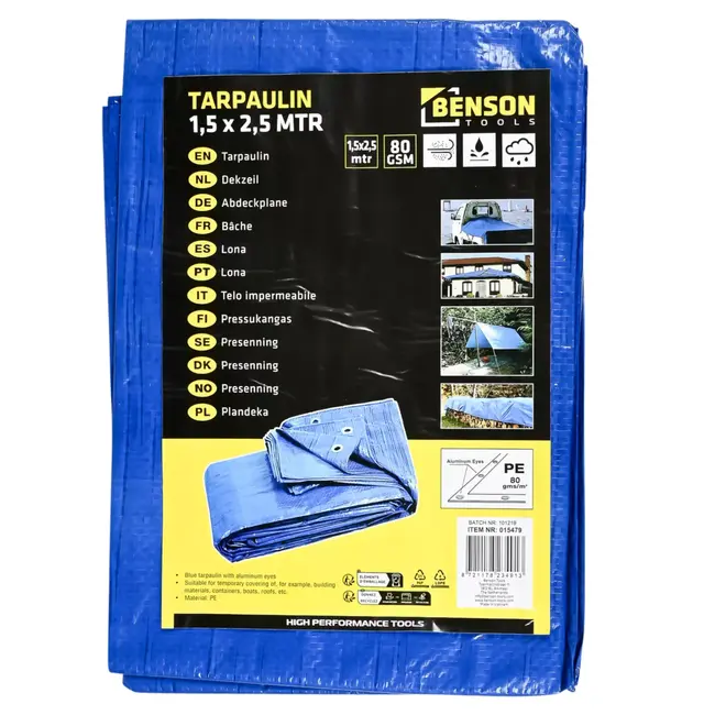 Benson Dekzeil 1,5 x 2,5 mtr blauw - maat 1,5 x 2,5 m - PE