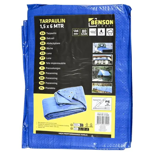 Benson Dekzeil 1,5 x 6 mtr blauw - maat 1,5 x 6 m - PE