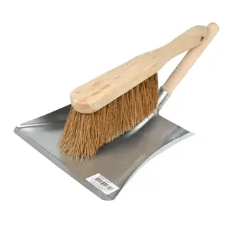 Benson Stofblik verzinkt met houten steel + stoffer kokos - met handvat