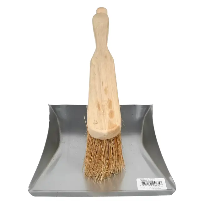 Benson Stofblik verzinkt met houten steel + stoffer kokos - met handvat