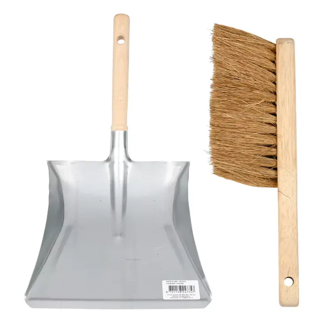 Benson Stofblik verzinkt met houten steel + stoffer kokos - met handvat