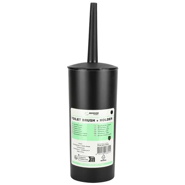Benson Wc borstel + houder zwart rond hoog