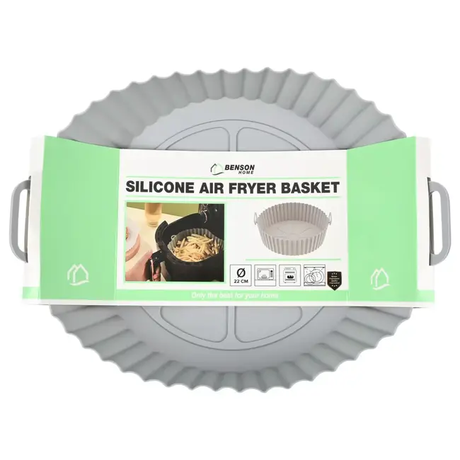 Benson Airfryer bakje siliconen rond 22,5 cm – Herbruikbaar met handgrepen