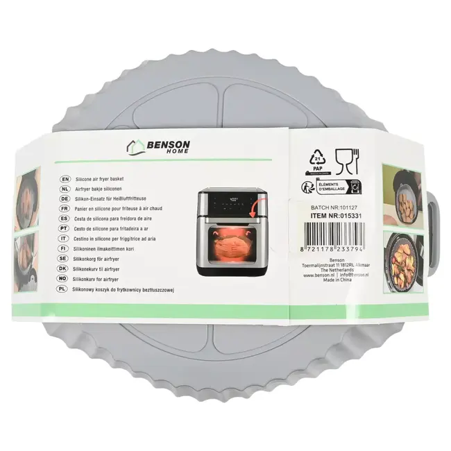 Benson Airfryer bakje siliconen rond 22,5 cm – Herbruikbaar met handgrepen