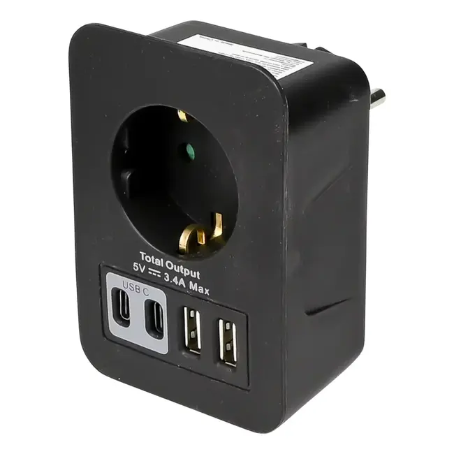 Benson Stopcontact RA met 2 USB-A en 2 USB-C zwart oplader - 0 V - 16A - 4A - 5,0 V