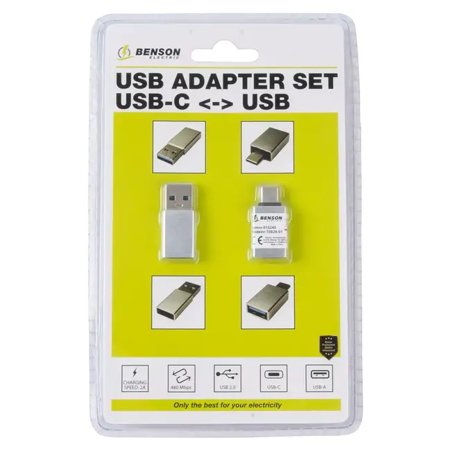 Benson USB-A en USB-C adapterset - USB 2.0 met 2 A en 480 Mbps