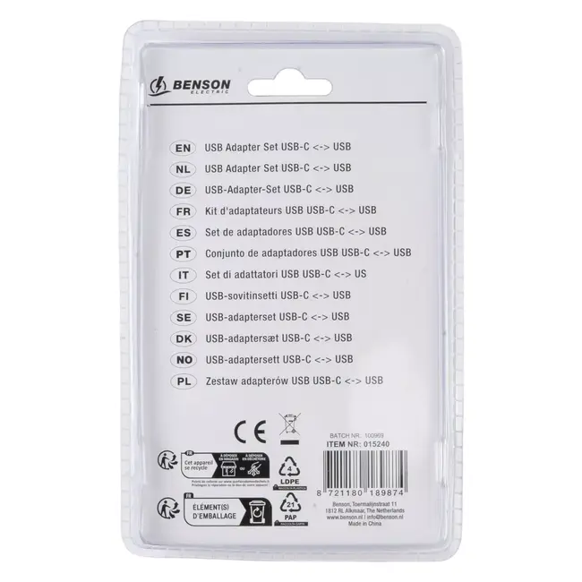 Benson USB-A en USB-C adapterset - USB 2.0 met 2 A en 480 Mbps