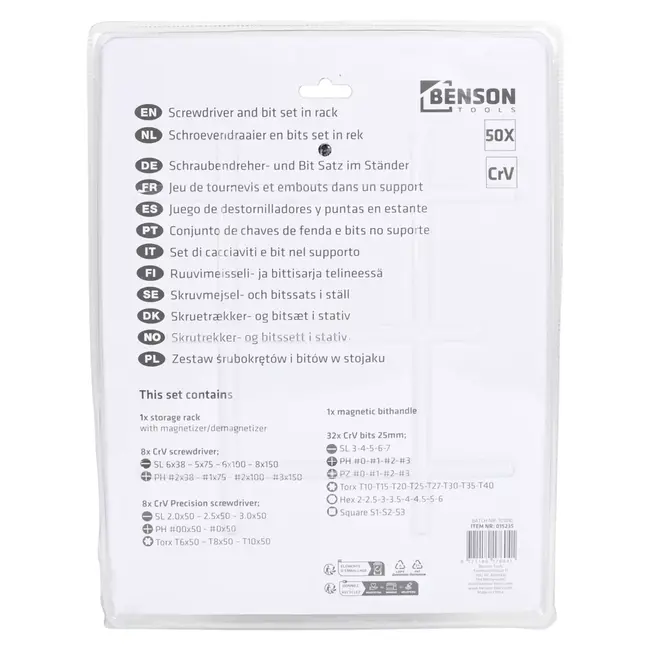 Benson Schroevendraaier en bit set 50-delig - 25 mm - T10 - T15 - T20 - T25 - T27 - T30 - T35 - T40