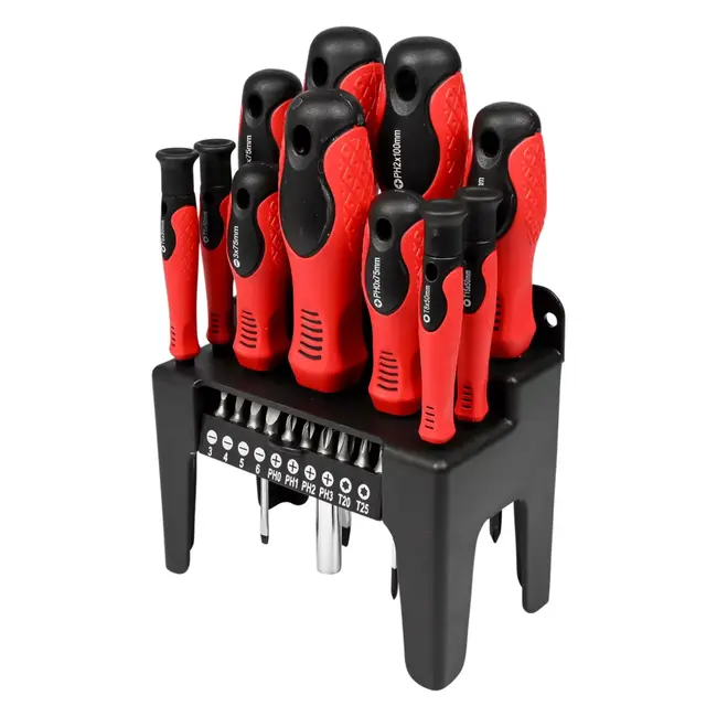Benson Schroevendraaier en bit set in rek 21-delig - 10 x 25 mm - 6 mm - T10 - T15 - T20 - T25