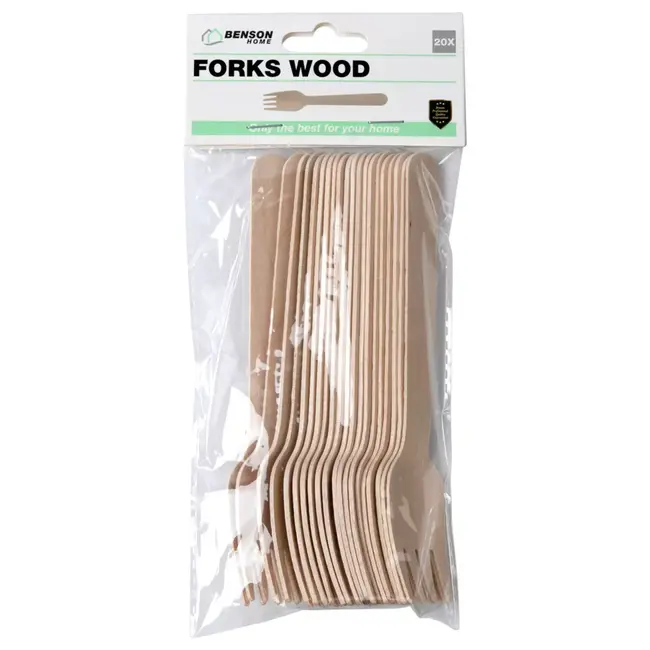 Benson Houten wegwerpvorken 16 cm - 20 stuks voor feestjes en BBQ