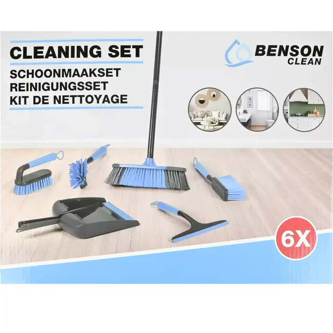 Benson schoonmaakset 6-delig met bezem, stoffer en blik